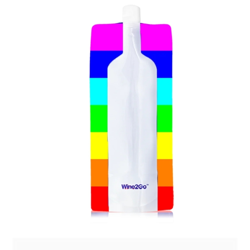 Wine2Go Foldable Wine Bottle 750ml Rainbow‎ Stripe Reusable Flexible Pouch NEW